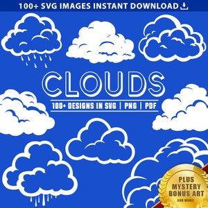 Clouds SVG, Cloud SVG Bundle, Clouds Clipart, 100+ SVG Silhouette Graphic Cutting Files, Cartoon Cloud Shape png Commercial Use