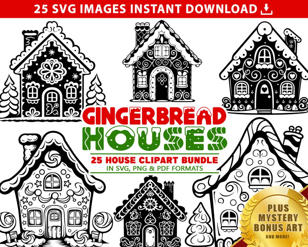 Gingerbread Houses SVG Christmas Svg Bundle 25 Clipart Images Festive