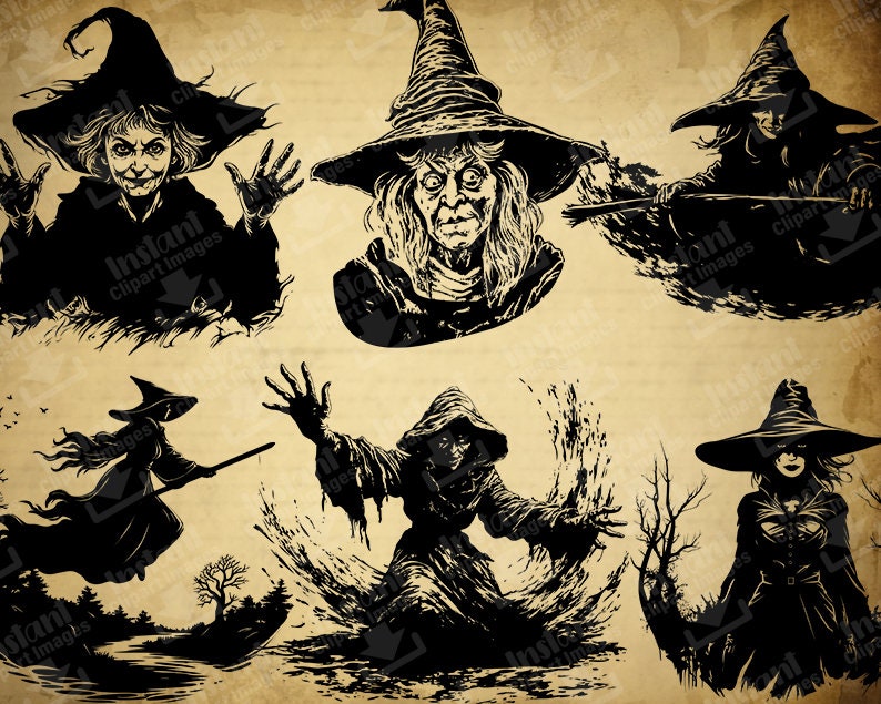 Vector Witch Witches SVG Halloween Bundle 60 Clipart Images Vector Svg Files, PDF ...