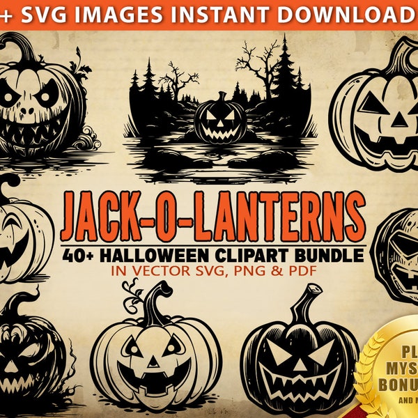 Jack-O-Lantern SVG, Halloween Pumpkin SVG, Pumpkin Face SVG, Halloween svg, 40+ Clipart Graphics Bundle, Clipart Art, Commercial Use pod