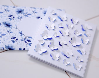 Elegant Handmade Card with 3D Butterflies and Pearl Accents | Blue and White Card | Personalized Wishes | Special Custom Order