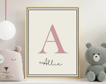 Lámina artística personalizada con inicial para habitación infantil, nombre personalizado (descarga digital)