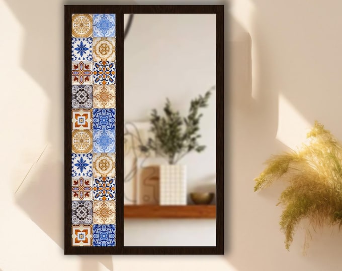 Mosaic Tempered Glass Wall Mirror | Decorative MDF Frame Mirror | Modern Bathroom & Entryway Decor | Ready to Hang
