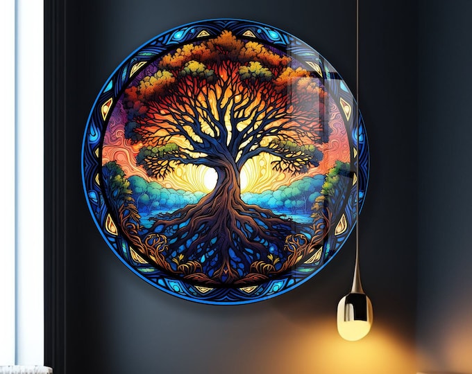 Tempered Glass Wall Art-Stained Wall Art -Life of Tree Wall Decor-Glass Printing -Large Wall Art-Wall Hangings-Stained Window Decor