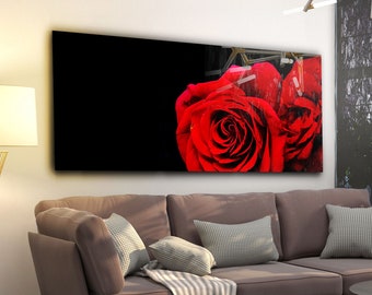 Tempered Glass Wall Art-Panoramic Wall Art-Wall Decor--Glass Printing-Extra Large Wall Art-Wall Hangings–Mega Size Panoramic Print- Rose