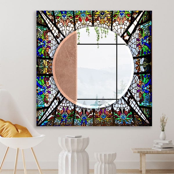 Miroir rond en mosaïque Décoration murale-Miroir en verre trempé-Miroir circulaire pour mur-Miroir de salle de bain-Miroir teinté-Miroir mural moderne-Miroir de courtoisie