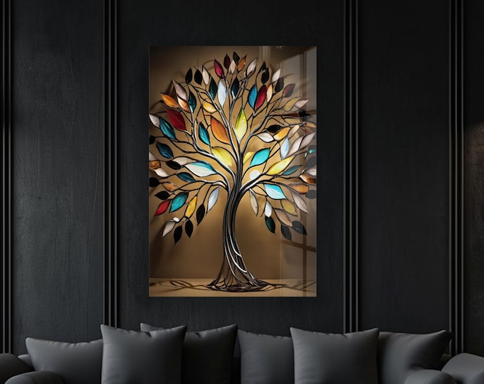 Tempered Glass Wall Art-Stained Wall Art -Life of Tree Wall Decor-Glass Printing -Large Wall Art-Wall Hangings-Stained Window Decor