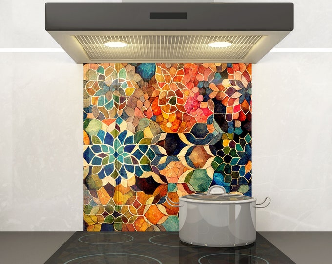 Mosaic Backsplash Tile-Solid Tempered Glass Wall Protection-Kitchen Backsplash-Ethnic Moroccan Splashback-Bathroom Backsplash