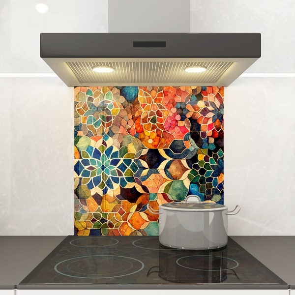 Mosaic Backsplash Tile-Solid Tempered Glass Wall Protection-Kitchen Backsplash-Ethnic Moroccan Splashback-Bathroom Backsplash