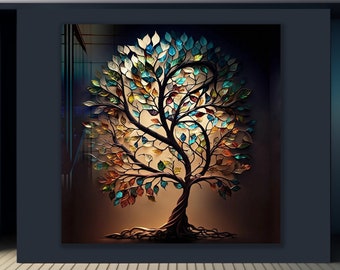 Tempered Glass Wall Art-Stained Wall Art -Life of Tree Wall Decor-Glass Printing -Large Wall Art-Wall Hangings-Stained Window Decor