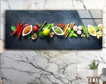 Tempered Glass Panoramic Wall Art: Kitchen Herbs & Spices Print