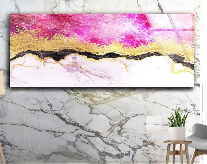 Tempered Glass Wall Art-Panoramic Wall Art-Wall Decor--Glass Printing-Extra Large Wall Art-Wall Hangings–Mega Size Panoramic Print- pink