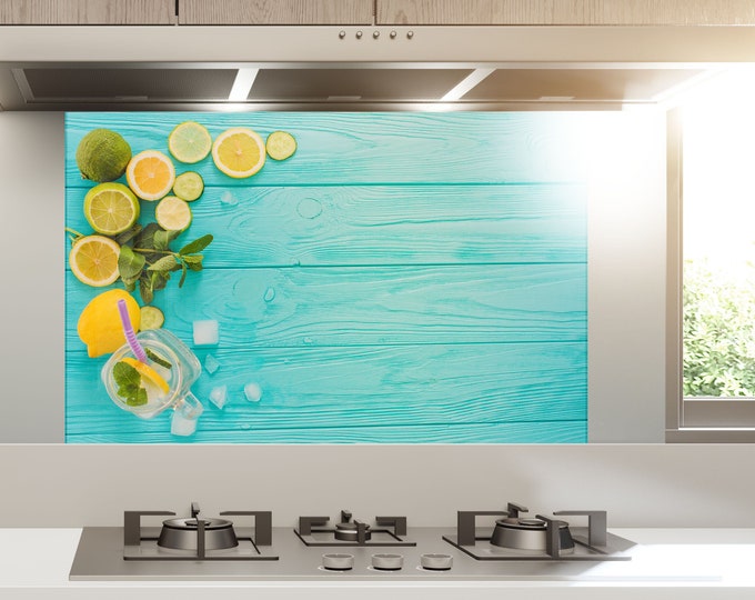 Lemon Backsplash Tile-Solid Tempered Glass Wall Protection-Kitchen Backsplash-Lemon Splashback Kitchen Decoration-Citrus Tree Backsplash