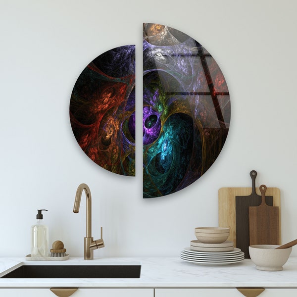 Tempered Glass Wall Art Set of D Circle Glass Wall Art-Circular Wall Art Geometric -Living Room Decor-Large Wall Art- Flower