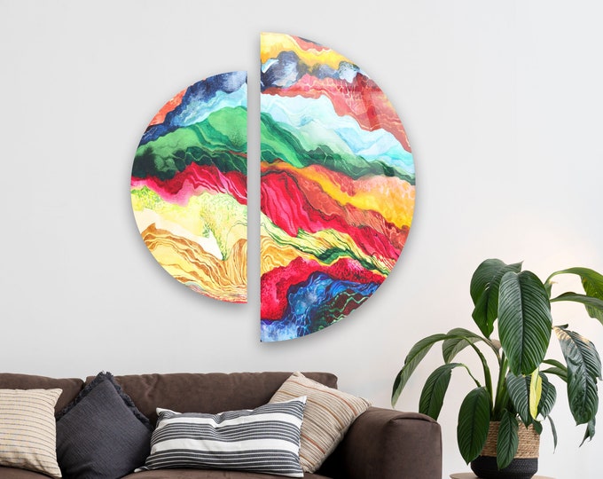 Tempered Glass Wall Art Set of D Circle Glass Wall Art-Circular Wall Art Geometric -Living Room Decor-Large Wall Art-Color Abstract