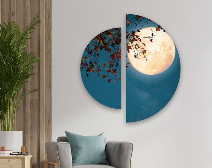 Tempered Glass Wall Art - D Circle Wall Art-Panoramic Wall Art-Extra Large Wall Art-Large Wall Decor-Gallery Wall Set- Moon Wall Art
