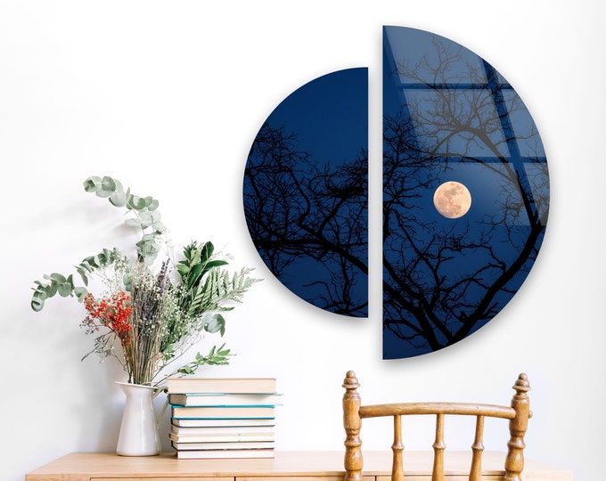 Tempered Glass Wall Art-2 Piece Wall Art-Panoramic Wall Art-Extra Large Wall Art-Large Wall Decor-Gallery Wall Set- Moon