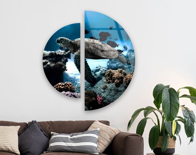 Tempered Glass Wall Art Set of D Circle Glass Wall Art-Circular Wall Art Geometric -Living Room Decor-Large Wall Art- underwater