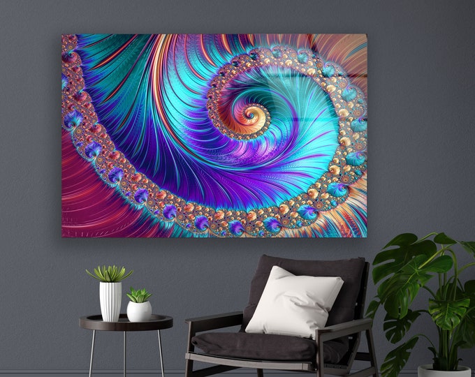 Abstract Fractal Pattern With Frame-Large Wall Art-Tempered Glass - Wall Decor- For Living Room-Wall Hangings-Fractal Texture