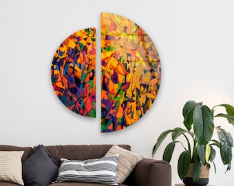 Tempered Glass Wall Art Set of D Circle Glass Wall Art-Circular Wall Art Geometric -Living Room Decor-Large Wall Art- Flower