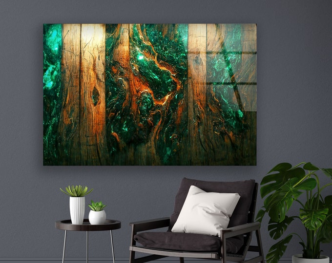 Glass Wall Art -Oversized office Wall Decor-Wood Art Wall Hanging- Extra Large Wall Art - Tempered Glass -  Wood Picture