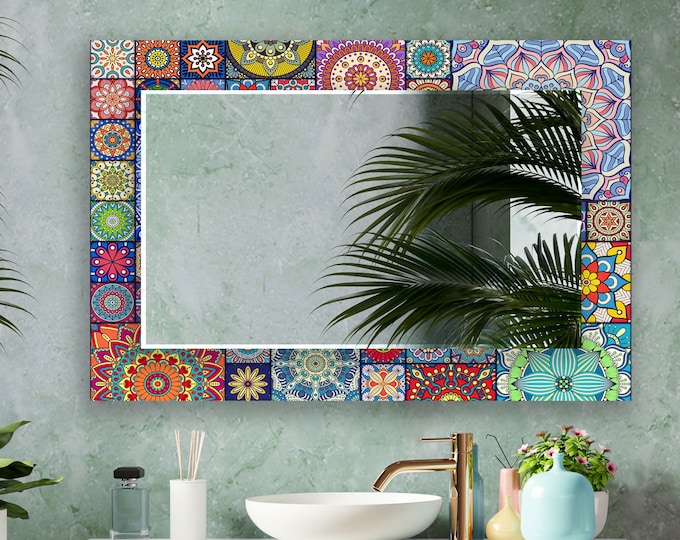 Large Wall Mirror for Bathroom-Asymmetrical Mirror Wall Decor for Bedroom-Bathroom Mirror for Vanities-Tempered Glass Frameless Mirror Gift