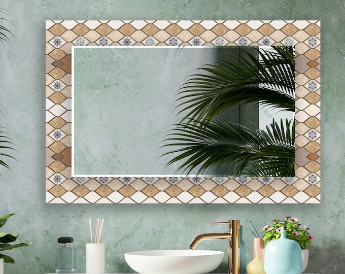 Aesthetic Mirror for Bathroom, Entryway Hallway Mirror, Luxury Home Decor, Living Room Mirror, Decorative Mirror on Tempered Glass