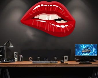 Cool Woman Wall Art-Tempered Glass Wall Art-Woman Wall Art-Red Lips Woman Wall Decor-Glass Printing Art-Wall Hangings-Tempered Glass Art