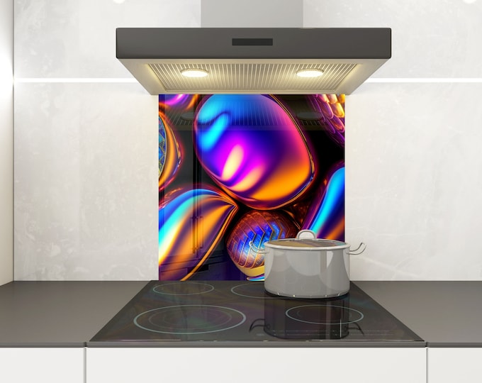 Abstract Backsplash Tile-Solid Tempered Glass Wall Protection-Kitchen Backsplash-Alcohol ink Splashback Kitchen Decor-Bathroom Backsplash