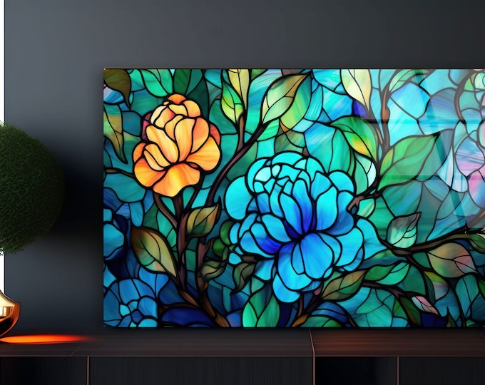 Tempered Glass Wall Art-Stained Wall Art -orchid Wall Decor-Glass Printing -Large Wall Art-Wall Hangings-Stained Window Decor