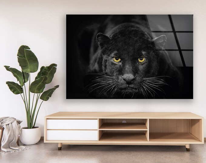 Tempered Glass Wall Art-Wall Art-Wall Decor--Glass Printing-Large Wall Art-Wall Hangings-Wild Animal Black Panther Glass Wall