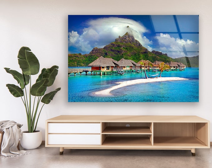 Tempered Glass Tropical Wall Art-5 Piece Wall Art-Panoramic Wall Art-Extra Large Wall Art-Large Wall Decor-Gallery Wall Set-Beach Wall Art