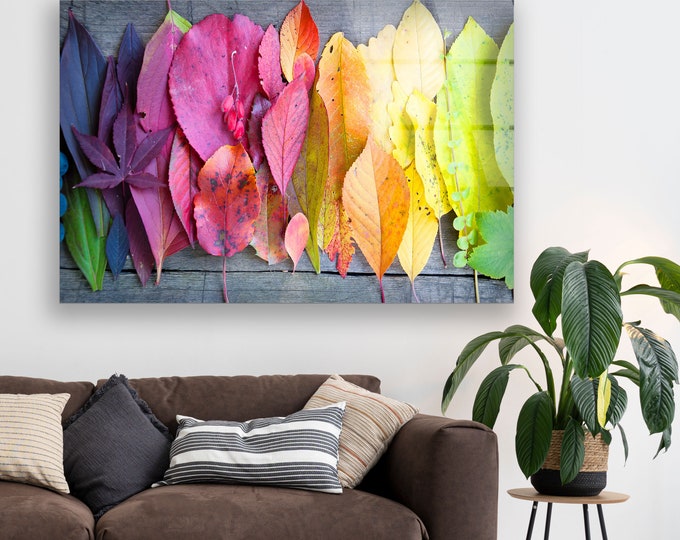 Tempered Glass Framed Wall Art--Leaf Wall Decor-Wall Hanging-Large Wall Art-Glass Printing-Glass Wall Art-Colorful Leaves Wall Art