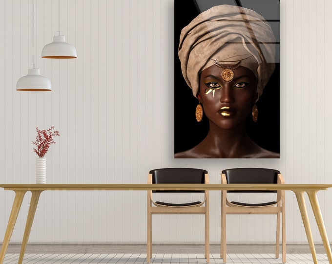 Tempered Glass Framed Wall Art--Wall Hanging-Large Wall Art-Glass Printing-Glass Wall Art-Black Woman Wall Art-African Wall Decor