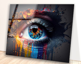 Tempered Glass Printing Wall Art-Large Wall Decor Living Room-UV Painted Glass Wall Art-Cool Eye Printing Wall Art-The Eye Abstract Wall Art