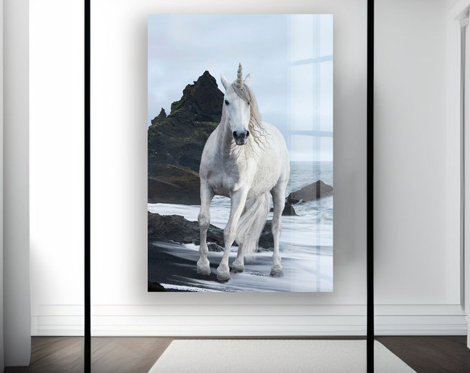Tempered Glass Wall Art-Wall Decor--Glass Printing-Large Wall Art-Wall Hangings-White Horse Wall Art-Horses Wall Art-Animal Art