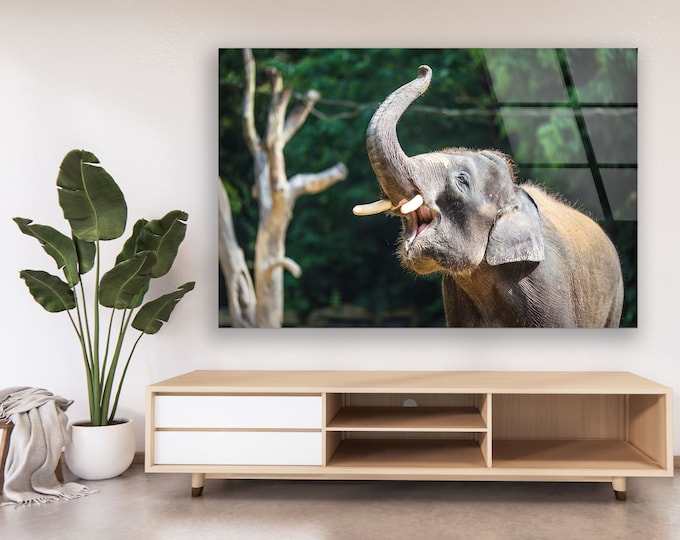 Tempered Glass Framed Wall Art--Elephant Wall Decor-Wall Hanging-Large Wall Art-Glass Printing-Glass Wall Art-Elephant Wall Art