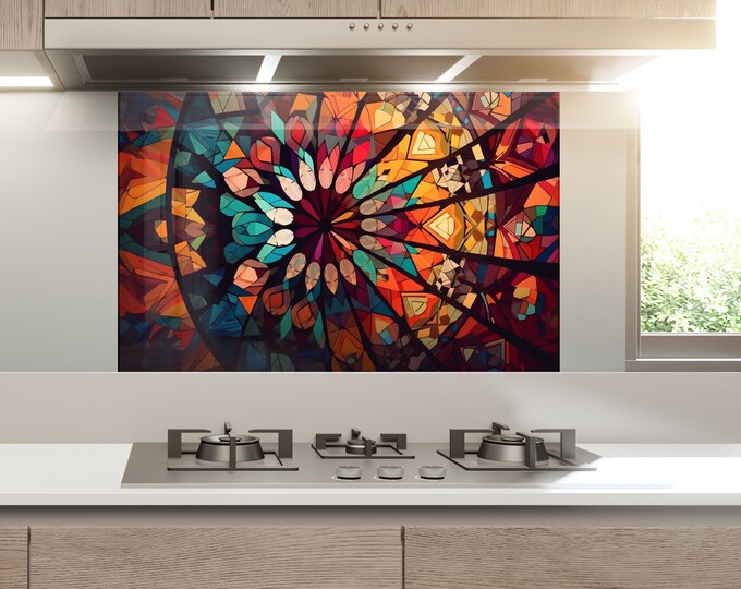 Abstract Backsplash Tile-Solid Tempered Glass Wall Protection-Kitchen Backsplash-Alcohol ink Splashback Kitchen Decor-Bathroom Backsplash
