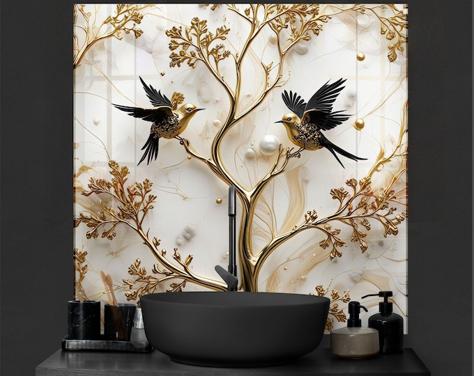 Tempered Glass Backsplash-Life of Tree Backsplash Tiles-Metal Backsplash-Tree of life Splashback Stove Back Cover-Backsplash Behind Stove