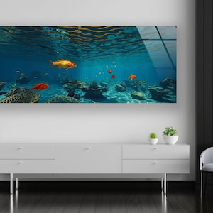 Tempered Glass Art-Glass Printing Art-Tempered Glass Wall Art-Glass Wall Decor-Aquarium wall art-Aquarium decor-Deep sea Fish wall art