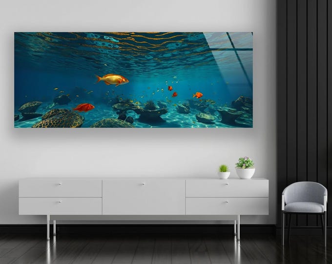 Tempered Glass Art-Glass Printing Art-Tempered Glass Wall Art-Glass Wall Decor-Aquarium wall art-Aquarium decor-Deep sea Fish wall art