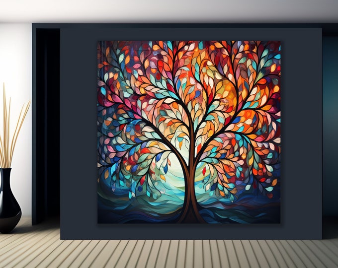 Tempered Glass Wall Art-Stained Wall Art -Life of Tree Wall Decor-Glass Printing -Large Wall Art-Wall Hangings-Stained Window Decor