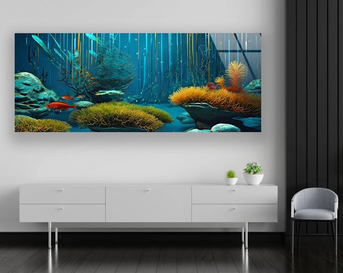 Tempered Glass Art-Glass Printing Art-Tempered Glass Wall Art-Glass Wall Decor-Aquarium wall art-Aquarium decor-Deep sea Fish wall art