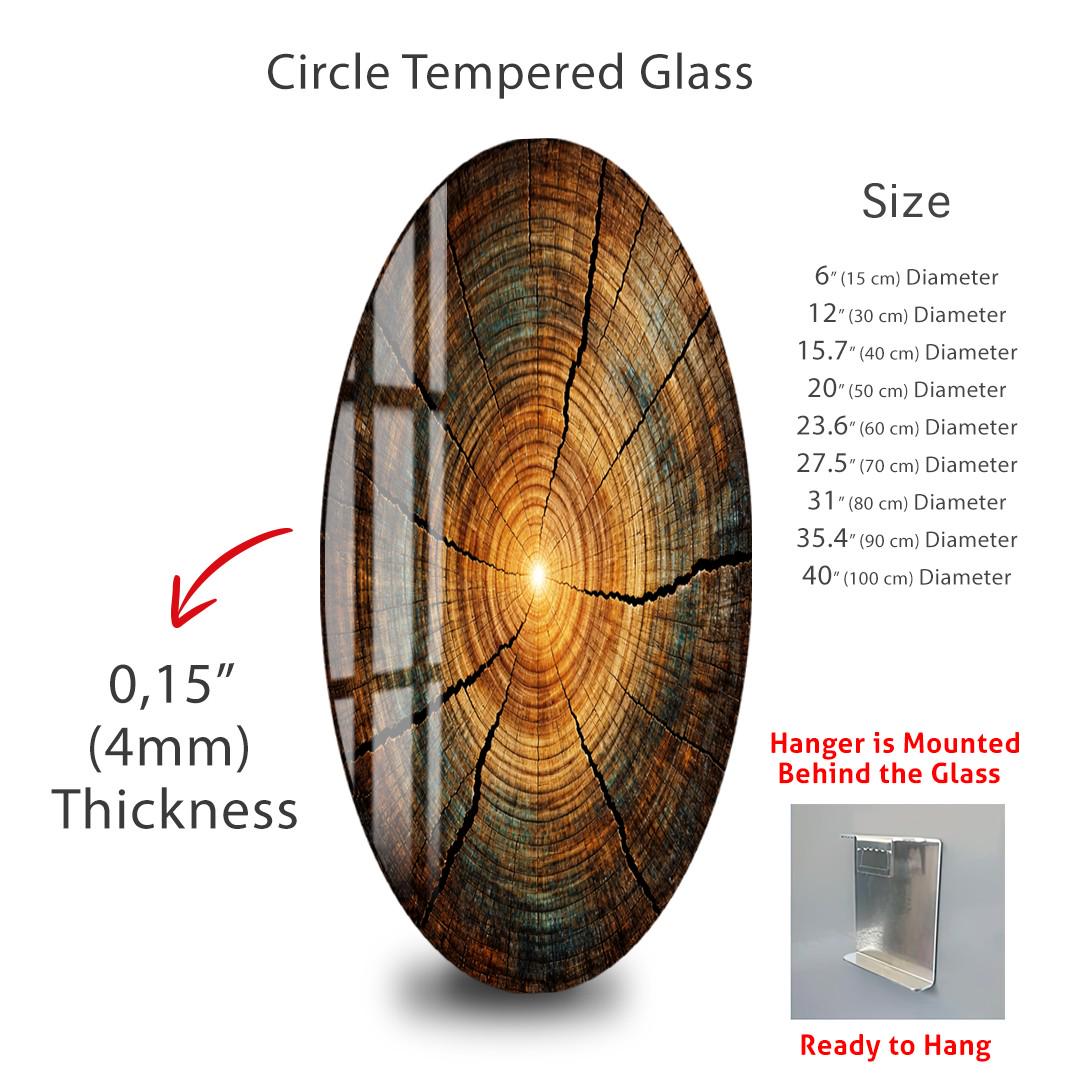 Round Glass Wall Art Tree Ring Design, Rustic Wood Slice Circle Decor ...