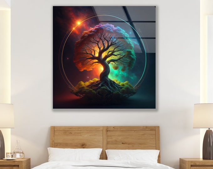 Tempered Glass Wall Art-Stained Wall Art -Life of Tree Wall Decor-Glass Printing -Large Wall Art-Wall Hangings-Stained Window Decor