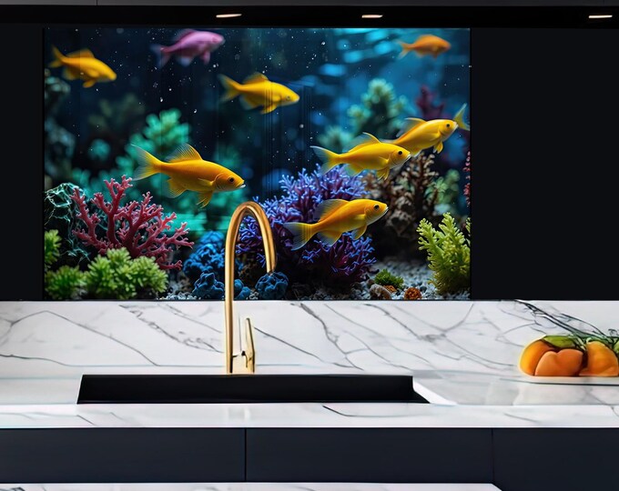 Tempered Glass Octopus Backsplash Tile Turtle Splashback for Stove Back Cover-Kitchen Fish Backsplash Tile- Stove Aquarium Backsplash