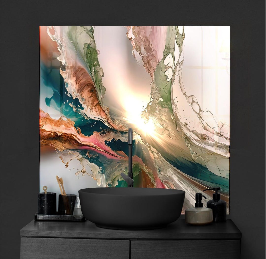 Tempered Glass Backsplash Abstract Backsplash for Kitchen Marble