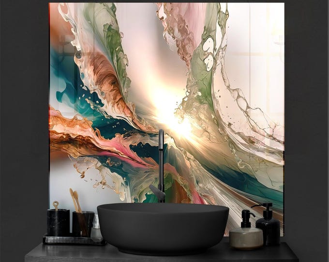 Tempered Glass Backsplash Abstract Backsplash for Kitchen Marble Splashback Stove Back Cover-Sink Splashback Tile-Bathroom Tile Decor