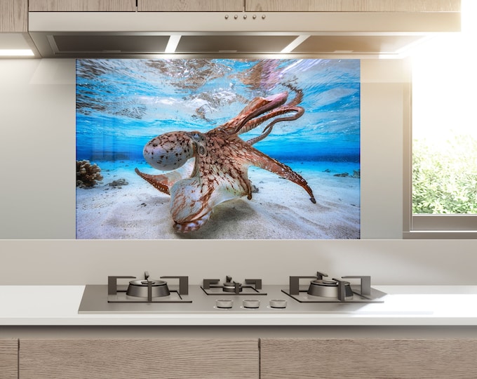 Kitchen Glass Splashback-Tempered Glass Aquarium Backsplash Tile Kitchen Backsplash Tiles-Cooker Panel Waterproof-Fish Dolphin Splashback