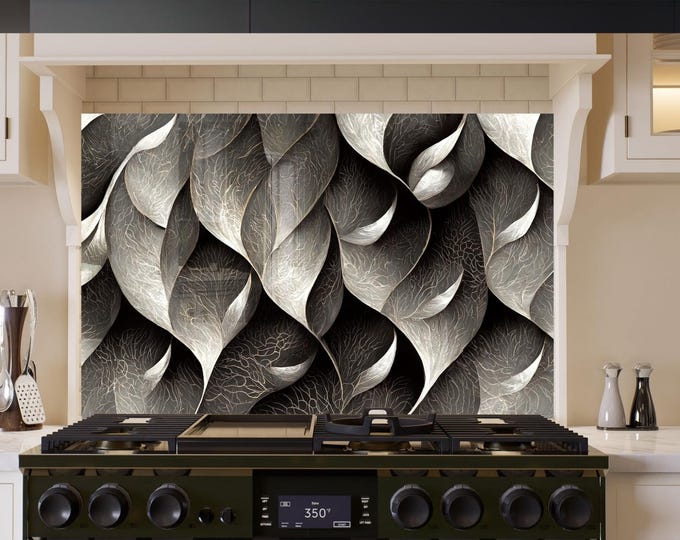 Tempered Glass Backsplash Tiles-Black Backsplash for Kitchen Silver Marble Splashback Stove Back Cover-Sink Splashback Tile-Gray Marble Tile